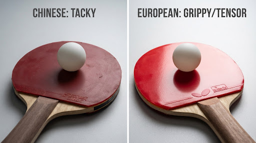 Comparison of tacky and grippy table tennis rubbers